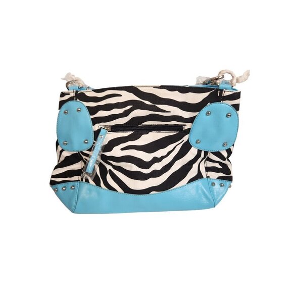 Diophy Zebra Print & Turquoise Shoulder Purse Bag With Studded Details - Picture 2 of 14
